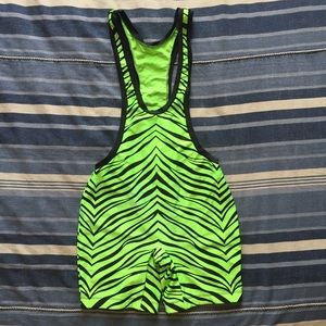 Men’s Neon Green Zebra Print Wrestling Singlet
